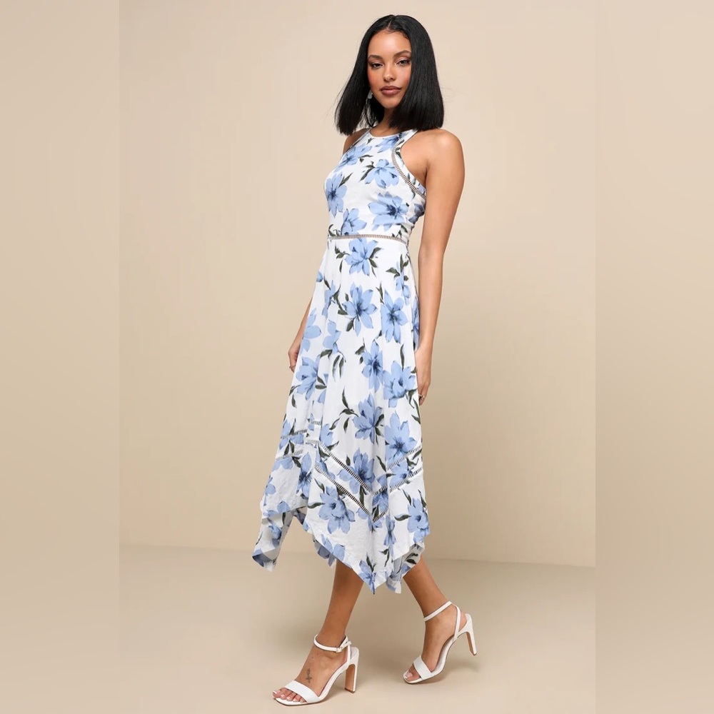 🌸Spring Sale!🌸 Zahara Blue and White Floral Print Midi Dress